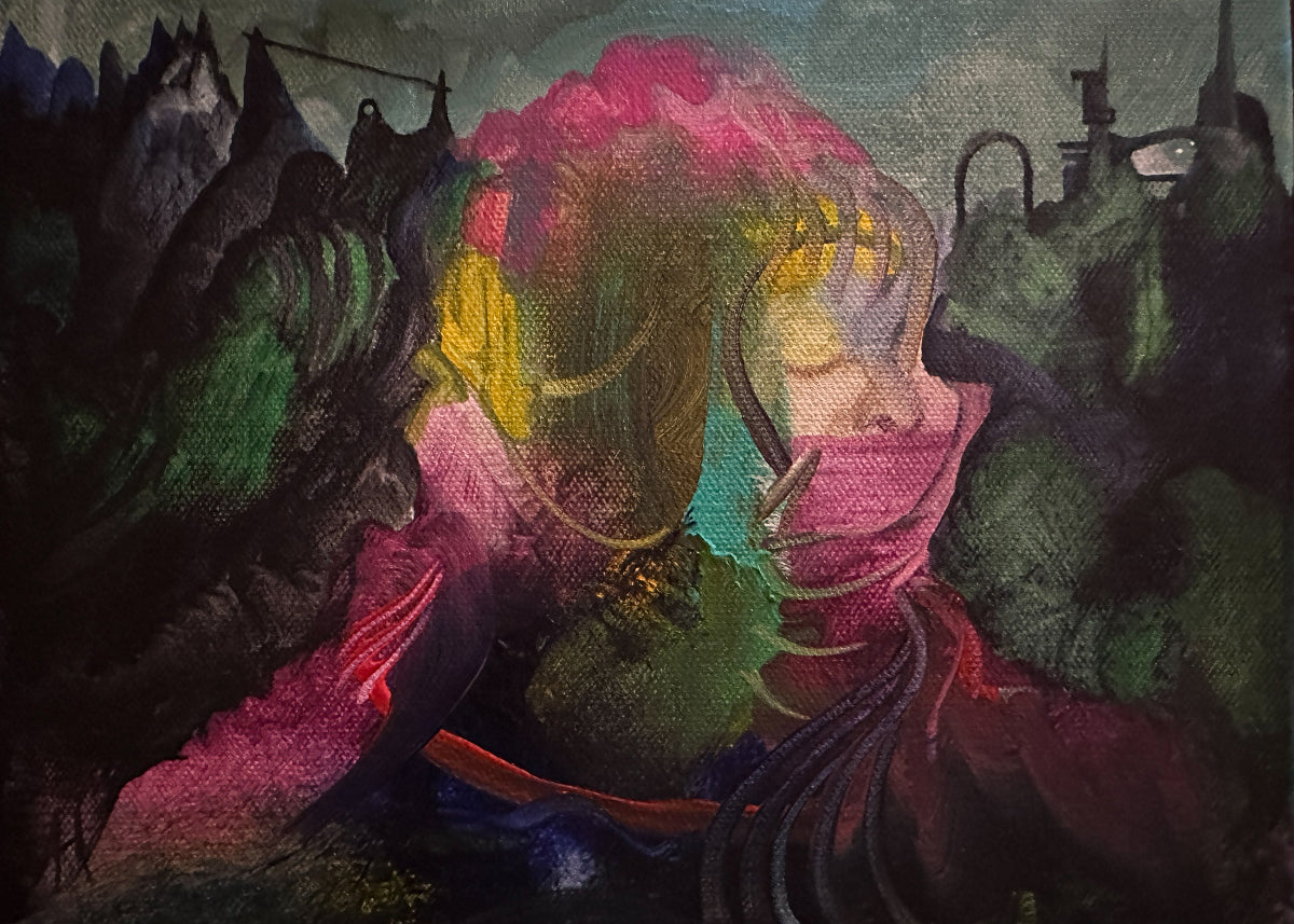 Abstract artwork with vibrant colors and textures of a persons dreaming