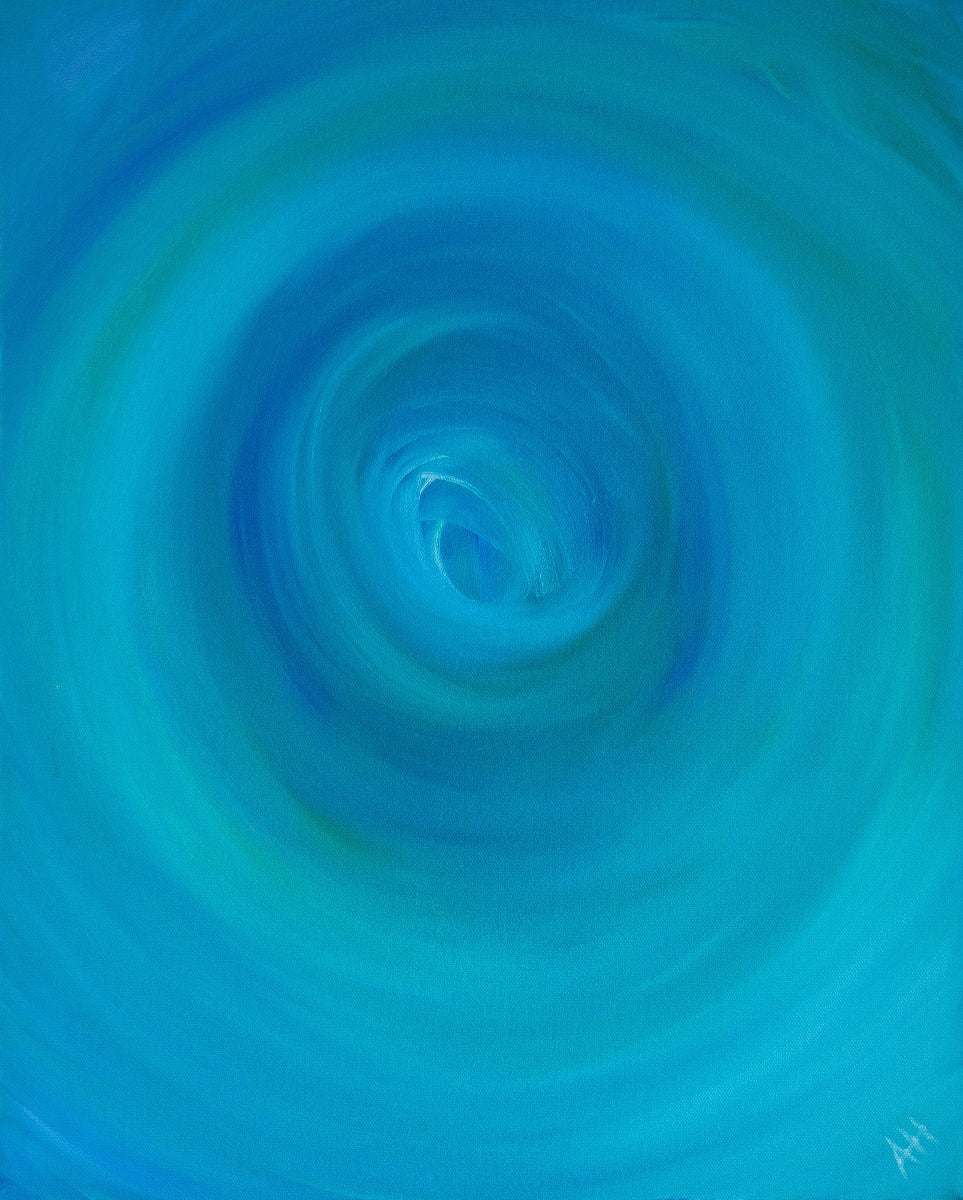 Close-up of swirling blue and aquamarine shapes.